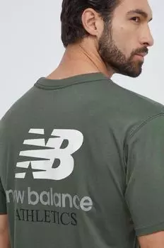 Хлопковая футболка New Balance, зеленый