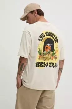 Хлопковая футболка New Era, бежевый