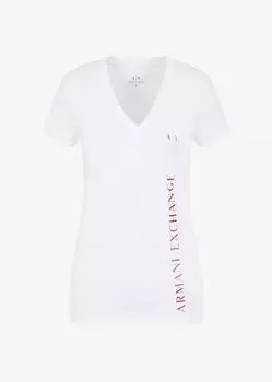 Хлопковая футболка облегающего кроя с v-образным вырезом и логотипом Armani Exchange, белый