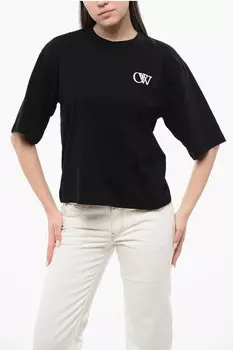 Хлопковая футболка Off-White Contrast Embroidery, черный