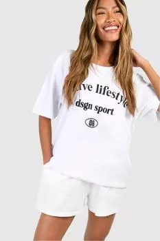 Хлопковая футболка оверсайз для активного образа жизни с принтом на груди boohoo, белый