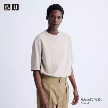 Хлопковая футболка оверсайз с круглым вырезом AIRism UNIQLO, светло-серый