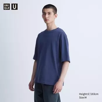 Хлопковая футболка оверсайз с круглым вырезом AIRism UNIQLO, темно-синий