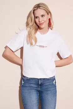 Хлопковая футболка оверсайз с круглым вырезом с надписью 541RUEDELA Lela, белый