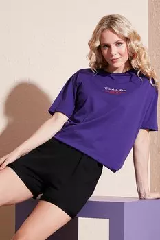 Хлопковая футболка оверсайз с круглым вырезом с надписью 541RUEDELA Lela, фиолетовый