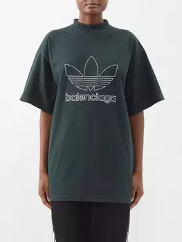 Хлопковая футболка оверсайз с логотипом adidas из коллекции x adidas Balenciaga, зеленый