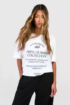 Хлопковая футболка оверсайз с принтом на спине весна/лето boohoo, белый