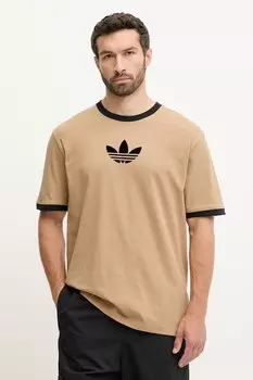 Хлопковая футболка оверсайз Tee Adidas Originals, коричневый