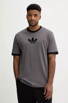 Хлопковая футболка оверсайз Tee Adidas Originals, серый