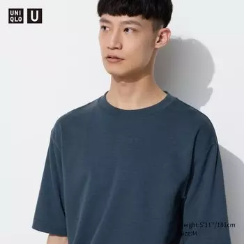 Хлопковая футболка оверсайз в полоску с круглым вырезом AIRism UNIQLO, синий