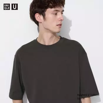Хлопковая футболка оверсайз в полоску с круглым вырезом AIRism UNIQLO, черный