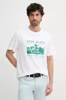 Хлопковая футболка PATCH Pepe Jeans, белый