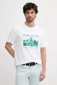 Хлопковая футболка PATCH Pepe Jeans, белый