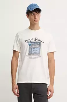Хлопковая футболка Pepe Jeans AGGO, бежевый