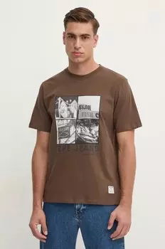 Хлопковая футболка Pepe Jeans AWEST, коричневый