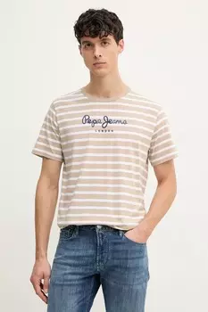 Хлопковая футболка Pepe Jeans, бежевый
