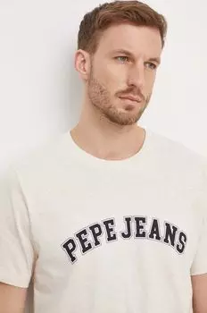 Хлопковая футболка Pepe Jeans, бежевый