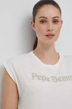 Хлопковая футболка Pepe Jeans, бежевый