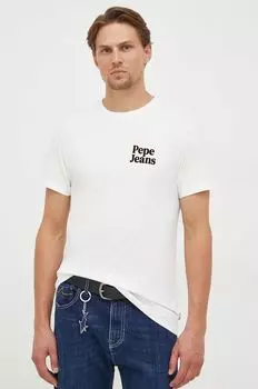 Хлопковая футболка Pepe Jeans, бежевый