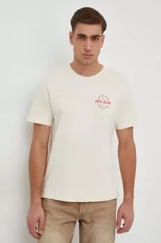Хлопковая футболка Pepe Jeans, бежевый