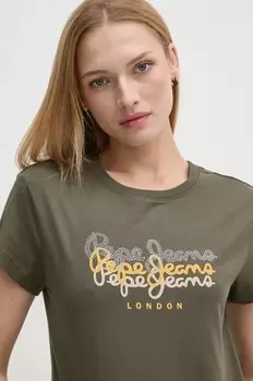 Хлопковая футболка Pepe Jeans GALEY, зеленый