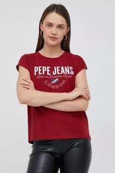 Хлопковая футболка Pepe Jeans, красный