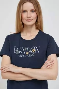 Хлопковая футболка Pepe Jeans, темно-синий