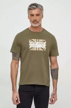 Хлопковая футболка Pepe Jeans, зеленый