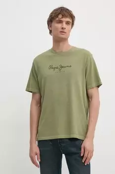 Хлопковая футболка Pepe Jeans, зеленый