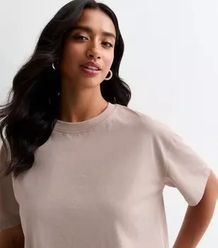 Хлопковая футболка Petite Stone свободного кроя New Look, светло-серый