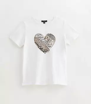 Хлопковая футболка Petite White Heart с животным принтом New Look, белый