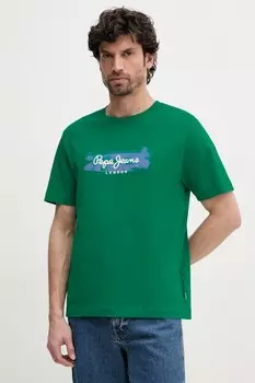 Хлопковая футболка PICTHON Pepe Jeans, зеленый