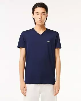 Хлопковая футболка Pima с v-образным вырезом Lacoste, темно-синий