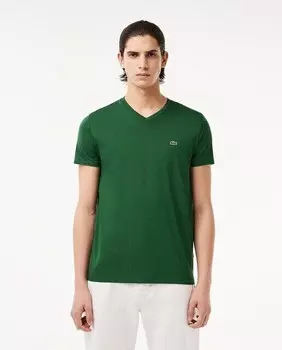 Хлопковая футболка Pima с v-образным вырезом Lacoste, зеленый