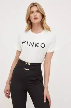 Хлопковая футболка Pinko, бежевый