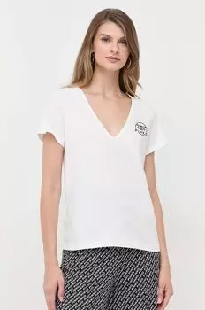 Хлопковая футболка Pinko, бежевый