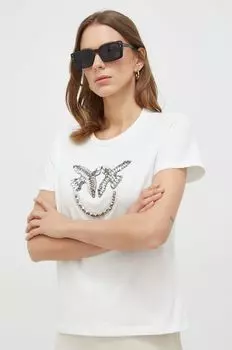 Хлопковая футболка Pinko, бежевый