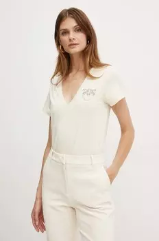 Хлопковая футболка Pinko, бежевый