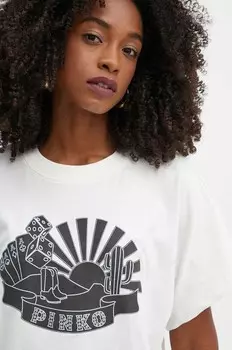 Хлопковая футболка Pinko, бежевый