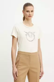 Хлопковая футболка Pinko, бежевый