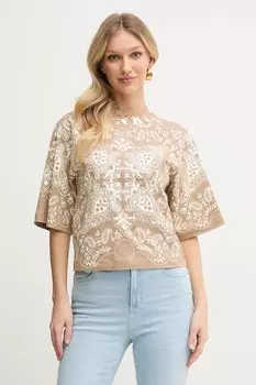 Хлопковая футболка Pinko, бежевый