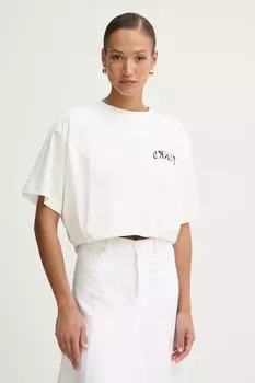 Хлопковая футболка Pinko, бежевый