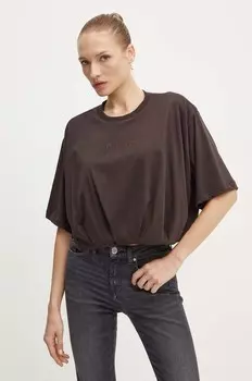 Хлопковая футболка Pinko, коричневый