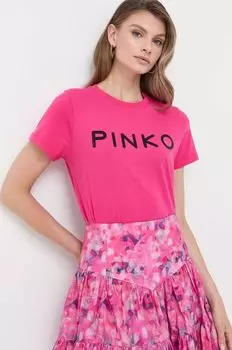 Хлопковая футболка Pinko, розовый
