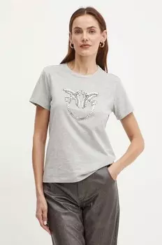 Хлопковая футболка Pinko, серый