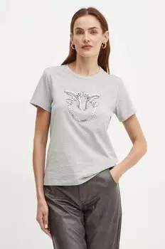 Хлопковая футболка Pinko, серый