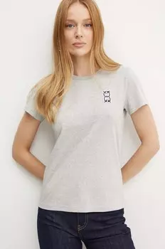 Хлопковая футболка Pinko, серый