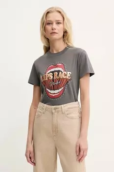 Хлопковая футболка Pinko, серый