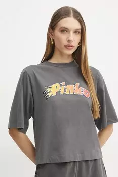 Хлопковая футболка Pinko, серый