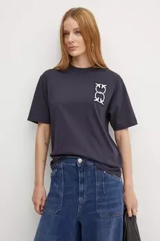 Хлопковая футболка Pinko, темно-синий